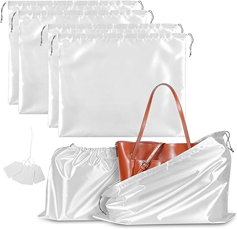 4 Pack Dust Bags for Handbags, Dust Cover Bag for Handbags Purses Cloth Shoes, Silk Large & Middle Daily Travel Storage Pouch Dustproof Drawstring Bag (White, 2 PCS, 24 x 20", 2 PCS, 19.5 x 16")