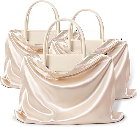 3 Pack Silky Dust Bags for Shoes and Purses, Satin Drawstring Bag for HandBags Boots - Beige Shoe Bag Silk Dust Cover Bag Protector Travel Storage Pouch(19.6 x 15.7 In)