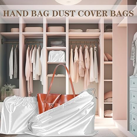 4 Pack Dust Bags for Handbags, Dust Cover Bag for Handbags Purses Cloth Shoes, Silk Large & Middle Daily Travel Storage Pouch Dustproof Drawstring Bag (White, 2 PCS, 24 x 20", 2 PCS, 19.5 x 16")