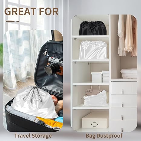 4 Pack Dust Bags for Handbags, Dust Cover Bag for Handbags Purses Cloth Shoes, Silk Large & Middle Daily Travel Storage Pouch Dustproof Drawstring Bag (White, 2 PCS, 24 x 20", 2 PCS, 19.5 x 16")