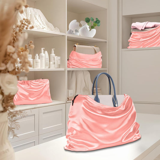 2 Pack Satin Dust Bags for Handbag, Silky Dust Cover with Drawstring, Peach Purse Bags for Storage, Travel Pouch Clothes Shoes