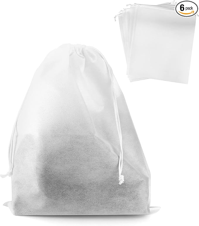 Drawstring Dust Covers, 6 Pcs Breathable Non-woven Fabric Large Cloth Storage Pouch String Bag for Handbags Purses Shoes