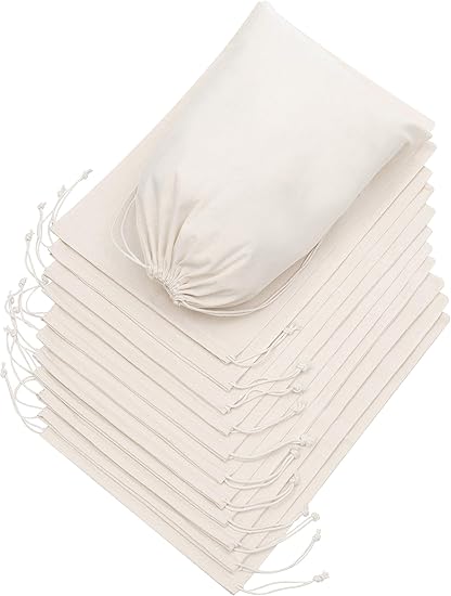 100 Percent Cotton 10x15 Muslin Drawstring Bags for Clothes Storage Pantry (10 x 15 inch - 12 pack, Beige)