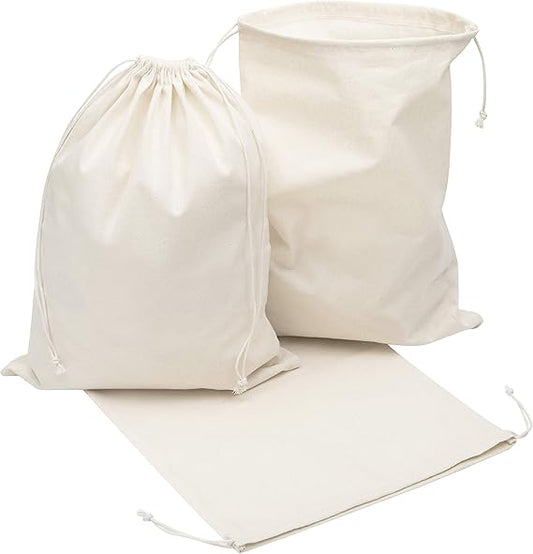100 Percent Cotton Muslin Drawstring Bags For Shoes Storage Pantry Gifts (12 x 16 inch - 6 pack, Beige)