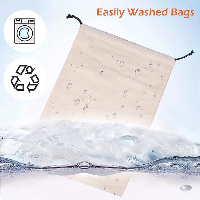 Cotton Breathable Dust-Proof Drawstring Storage Pouch Bag (Pack 3 L)