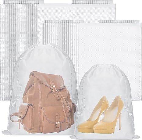 40 Pcs Dust Proof Drawstring Purse Storage Bag Breathable Non Woven Fabric Shoe Bag Dust Bags for Handbags Nonwoven Cloth Storage Pouch Cover for Shoe Boots Purse Travel Organizer, White