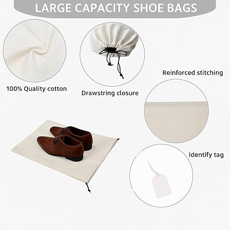 Dust Bags for Handbags Cotton Storage with Drawstring Closure, Dust Cover Storage Pouch for Packaging Handbags Purses Pocketbooks Shoes Boots Set of 2