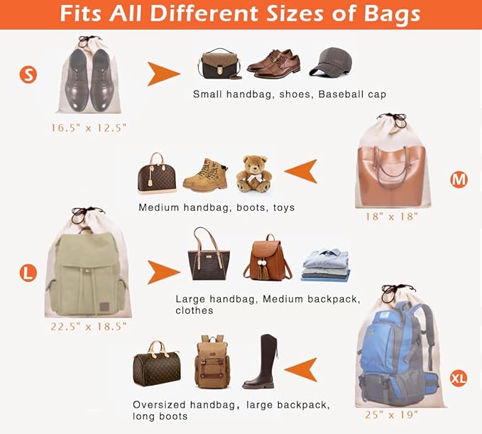Cotton Breathable Dust-Proof Drawstring Storage Pouch Bag (Pack 3 L)