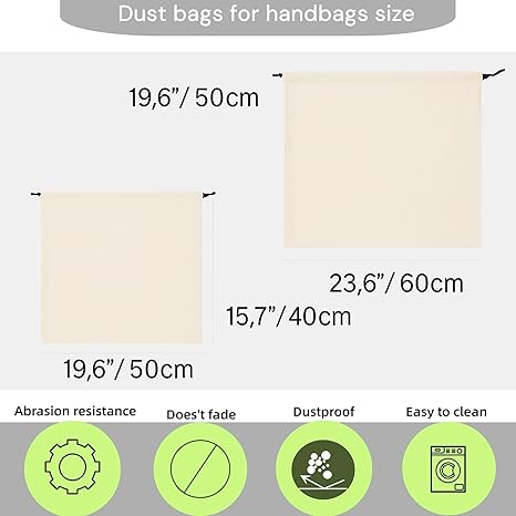 Dust Bags for Handbags Cotton Storage with Drawstring Closure, Dust Cover Storage Pouch for Packaging Handbags Purses Pocketbooks Shoes Boots Set of 2