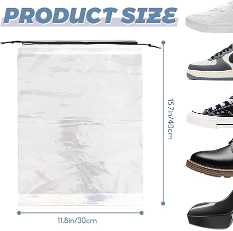 50 Pcs Shoe Bags for Travel,Large Transparent Travel Shoe Bags for Packing,Clear Plastic Drawstring Bags Shoe Dust Bags,Portable Shoes Organizers Pouch with Rope for Men and Women