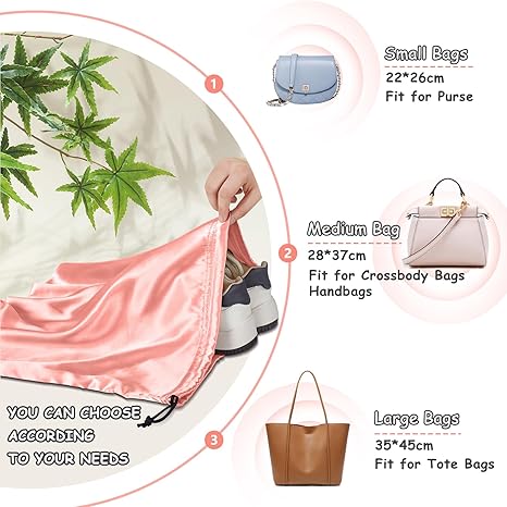 2 Pack Satin Dust Bags for Handbag, Silky Dust Cover with Drawstring, Peach Purse Bags for Storage, Travel Pouch Clothes Shoes