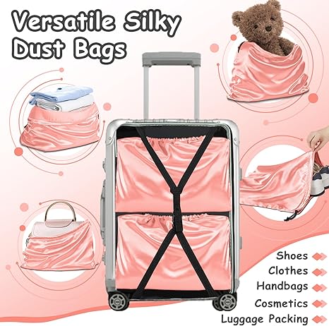 2 Pack Satin Dust Bags for Handbag, Silky Dust Cover with Drawstring, Peach Purse Bags for Storage, Travel Pouch Clothes Shoes