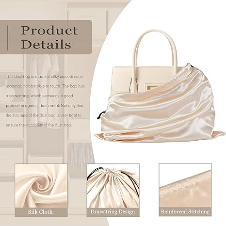 3 Pack Silky Dust Bags for Shoes and Purses, Satin Drawstring Bag for HandBags Boots - Beige Shoe Bag Silk Dust Cover Bag Protector Travel Storage Pouch(19.6 x 15.7 In)