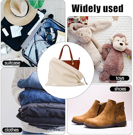 Dust Bags for Handbags Cotton Storage with Drawstring Closure, Dust Cover Storage Pouch for Packaging Handbags Purses Pocketbooks Shoes Boots Set of 2