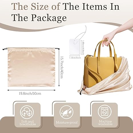 3 Pack Silky Dust Bags for Shoes and Purses, Satin Drawstring Bag for HandBags Boots - Beige Shoe Bag Silk Dust Cover Bag Protector Travel Storage Pouch(19.6 x 15.7 In)