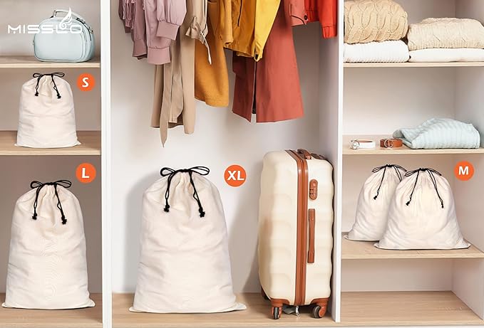 Cotton Breathable Dust-Proof Drawstring Storage Pouch Bag (Pack 3 L)