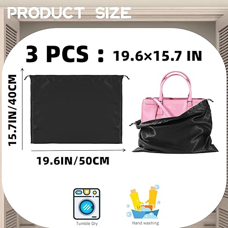 3 Pack Purse Dust Bags for Storage, Silk Dust Bags for Handbags, Dust Covers With Drawstring for Purse Shoes Boots