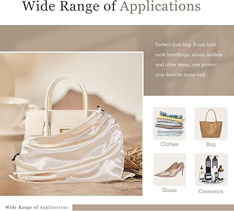 3 Pack Silky Dust Bags for Shoes and Purses, Satin Drawstring Bag for HandBags Boots - Beige Shoe Bag Silk Dust Cover Bag Protector Travel Storage Pouch(19.6 x 15.7 In)