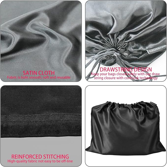 12 Pcs Dust Bags for Purses and Handbags Satin Purse Storage Organizer With Drawstring Closure Handbag Protector (Black)