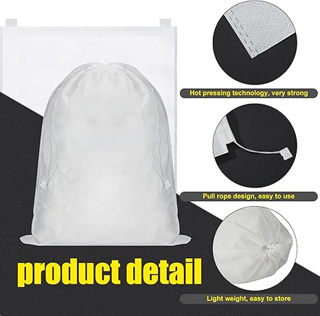 40 Pcs Dust Proof Drawstring Purse Storage Bag Breathable Non Woven Fabric Shoe Bag Dust Bags for Handbags Nonwoven Cloth Storage Pouch Cover for Shoe Boots Purse Travel Organizer, White