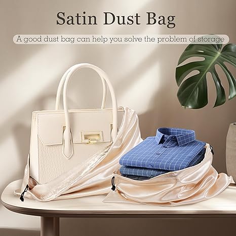 3 Pack Silky Dust Bags for Shoes and Purses, Satin Drawstring Bag for HandBags Boots - Beige Shoe Bag Silk Dust Cover Bag Protector Travel Storage Pouch(19.6 x 15.7 In)