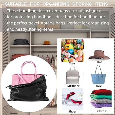3 Pack Purse Dust Bags for Storage, Silk Dust Bags for Handbags, Dust Covers With Drawstring for Purse Shoes Boots